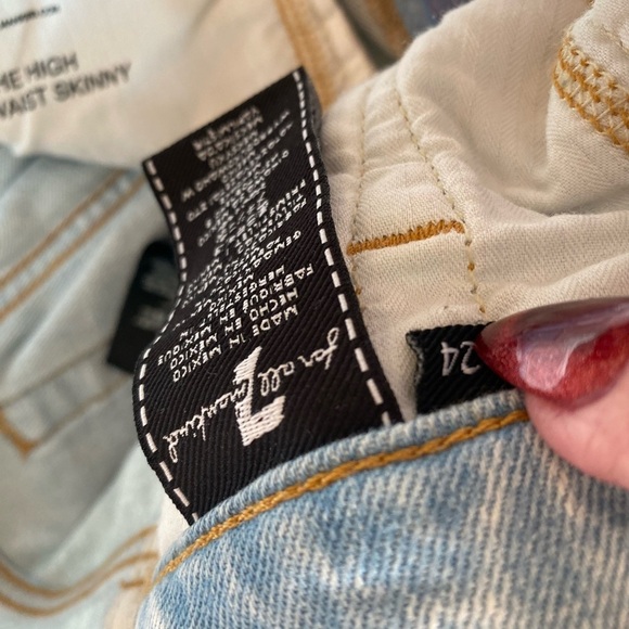 7 For All Mankind High Waist Skinny Jeans Light Wash Distressed Size 24 - Picture 8 of 10